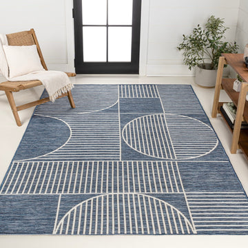 Arielle Mid-Century Modern Geometric Lines Reversible Machine-Washable Indoor/Outdoor Area Rug